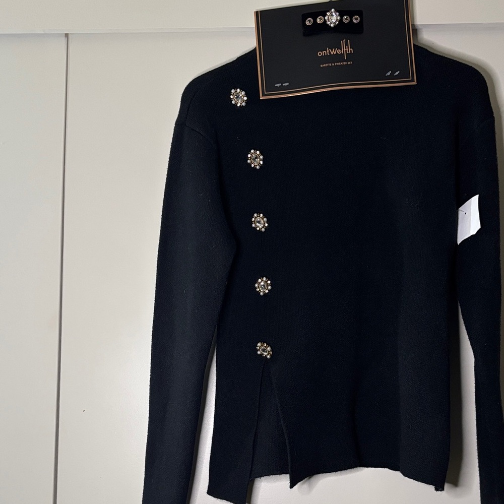 Black Sweater with Embellished Buttons
